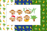 Monkey Clipart and Banana Pattern