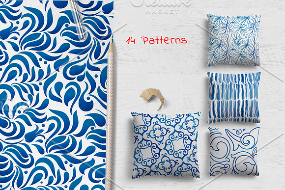 Set of 15 blue patterns in Patterns - product preview 1