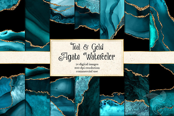 Teal & Gold Watercolor Agate