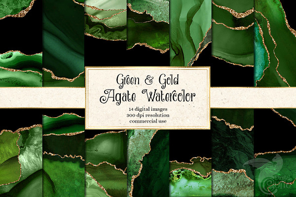 Green & Gold Agate Watercolor