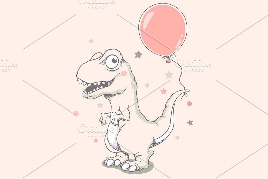 Cute baby dinosaur with balloon in Illustrations - product preview 8