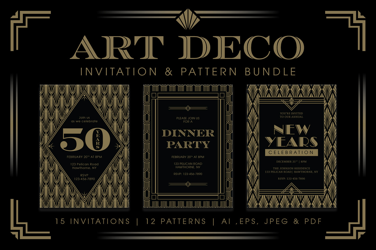 Art Deco Invitations and Patterns in Invitation Templates - product preview 8