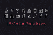 16 Party Icons + Seamless Pattern