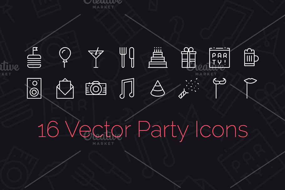 16 Party Icons + Seamless Pattern in Happy Birthday Icons - product preview 8