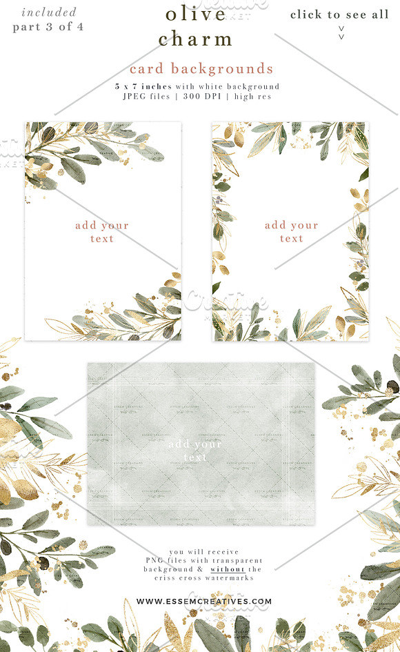 Watercolor Olive Branch Clipart Gold in Illustrations - product preview 5