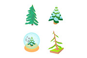 Fir tree icon set, cartoon style