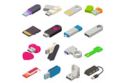 USB flash drive icons set, isometric