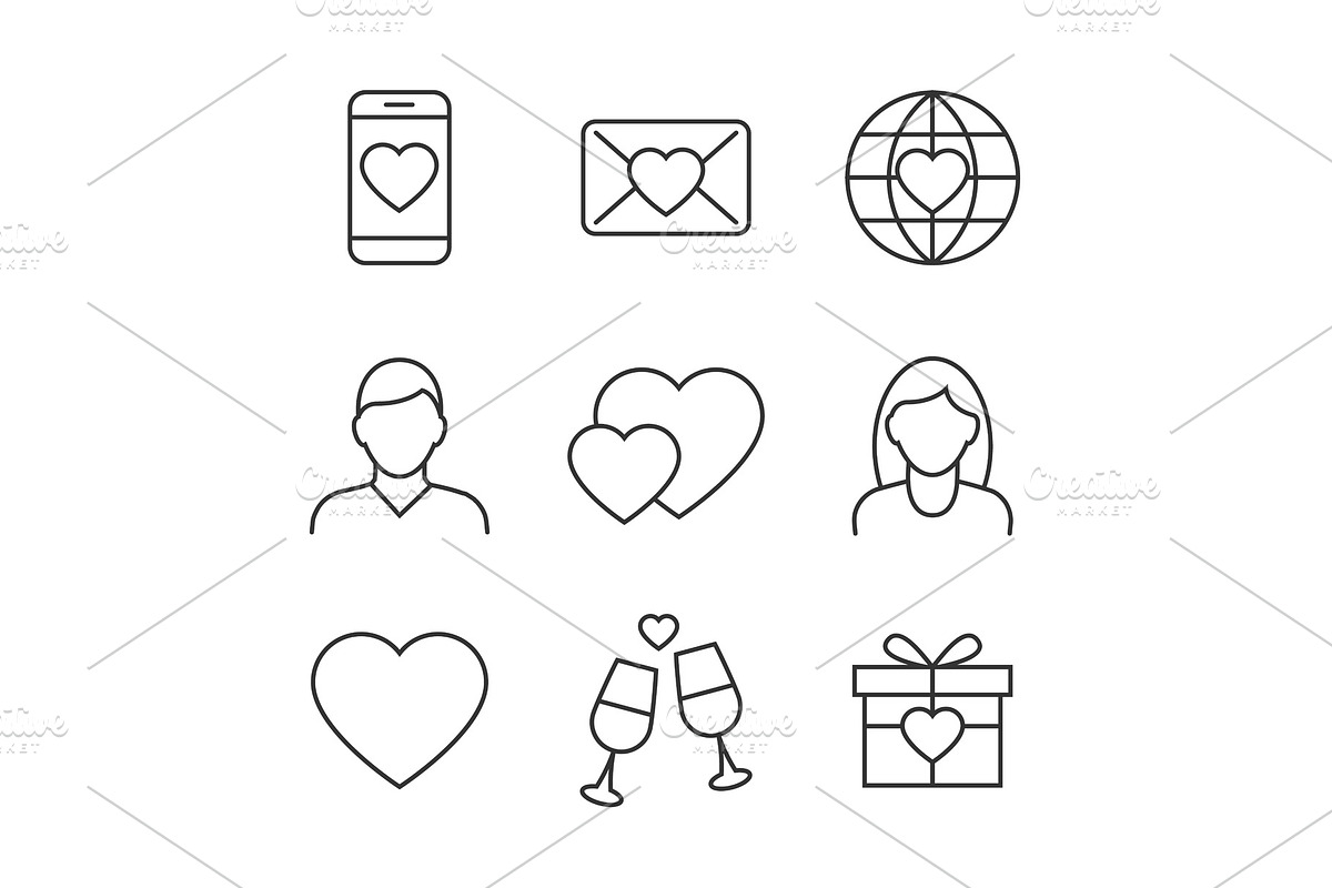 Valentines day linear icons on white in Icons - product preview 8
