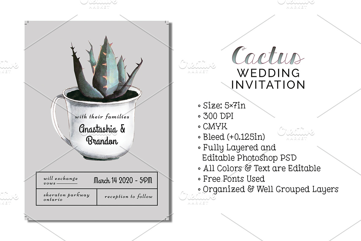 Cactus Wedding Invitation in Wedding Templates - product preview 8