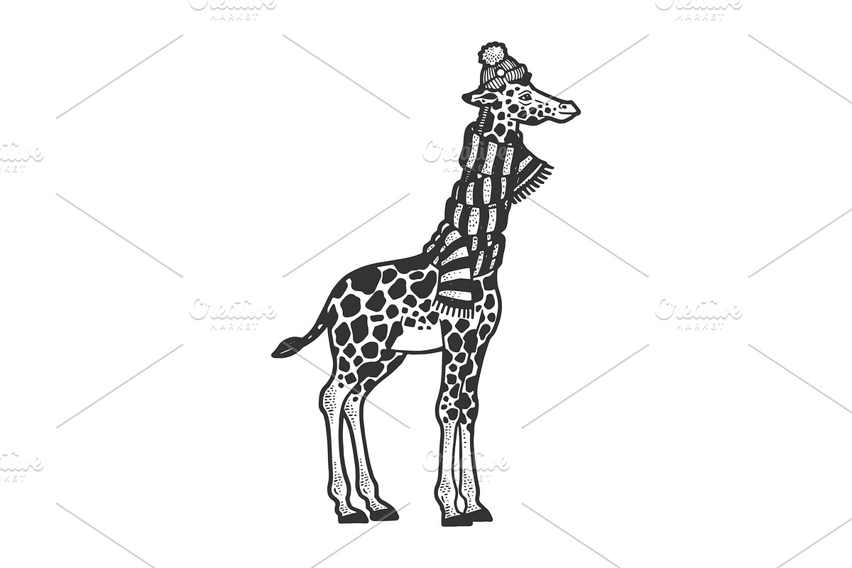 Giraffe in scarf and hat sketch in Illustrations - product preview 8