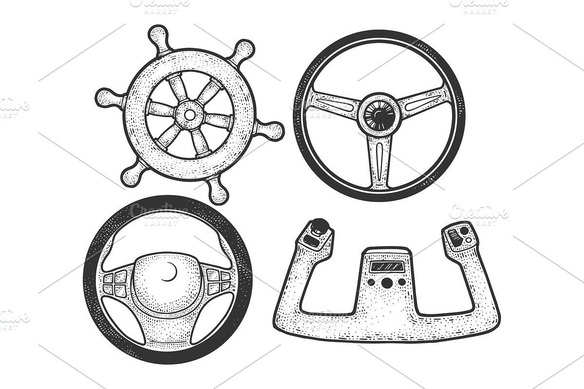 Steering wheel set sketch vector in Objects - product preview 8