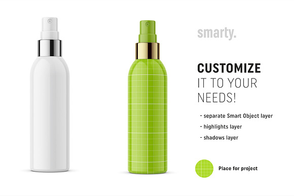 Glossy spray cosmetic bottle mockup in Product Mockups - product preview 1