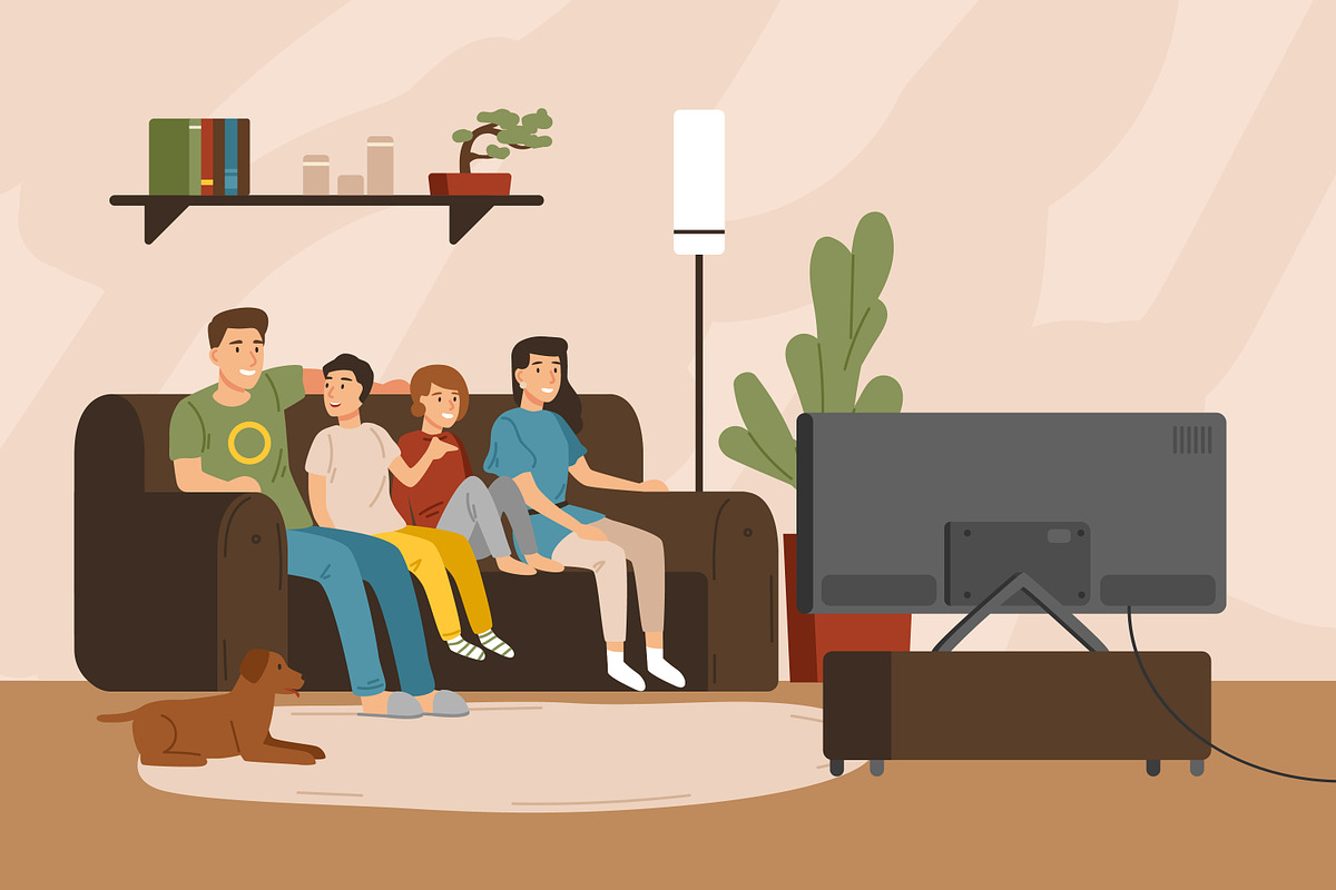 Family watching TV in Illustrations - product preview 8