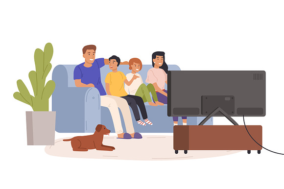 Family watching TV in Illustrations - product preview 1
