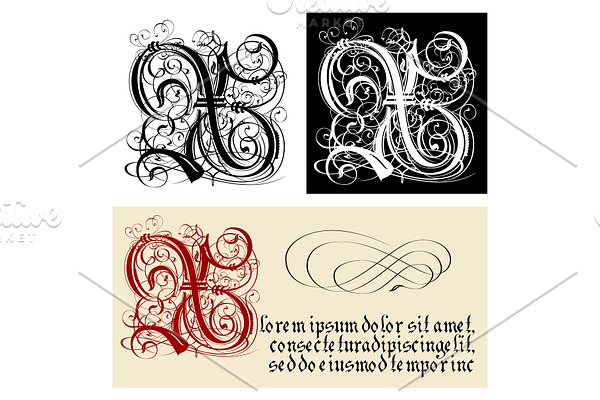 Decorative Gothic Letter X. Uncial