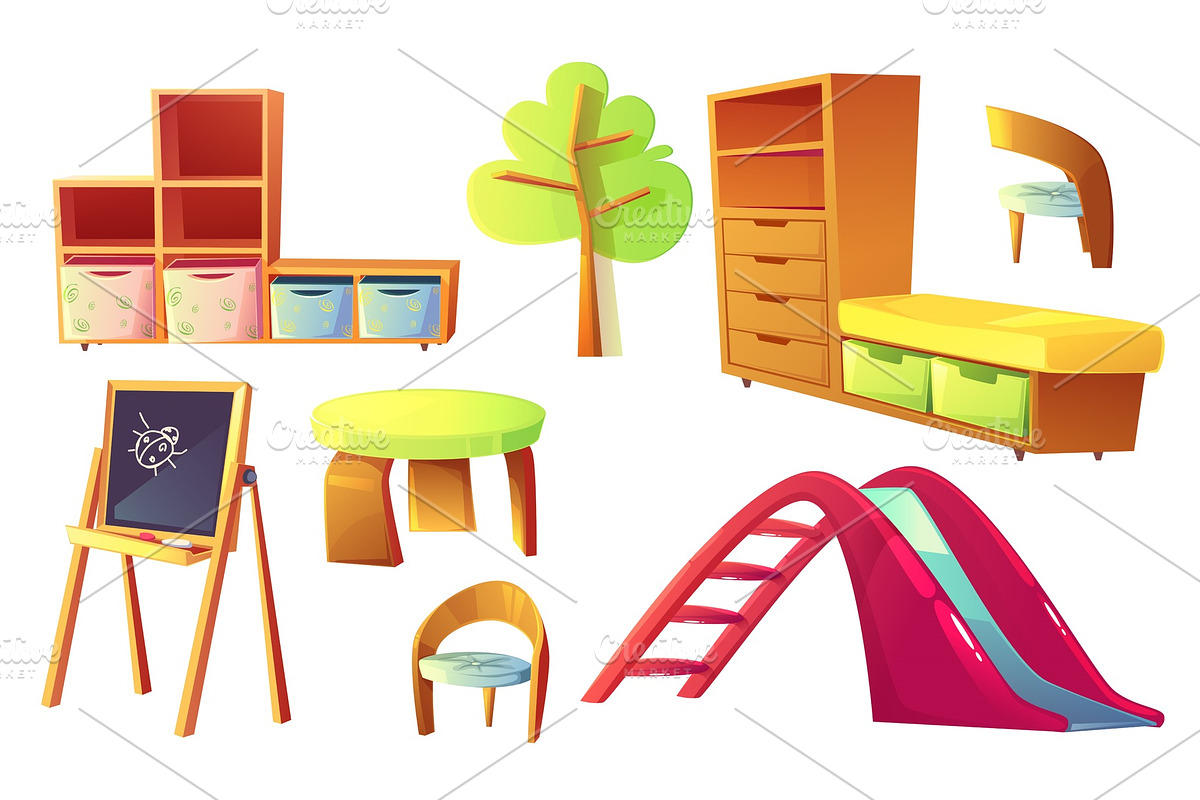 Kindergarten furniture for childrens in Objects - product preview 8