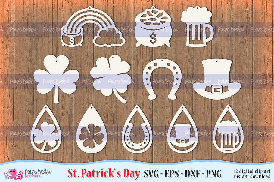 St Patrick's Day Earrings SVG in Objects - product preview 8