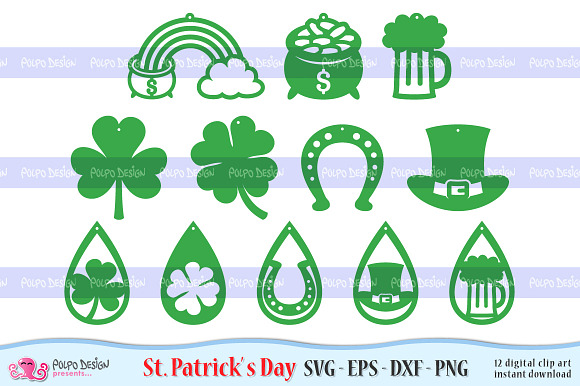 St Patrick's Day Earrings SVG in Objects - product preview 1