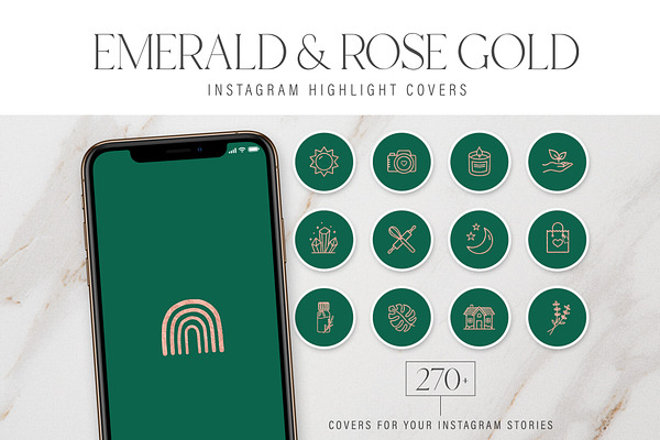 Emerald & Rose Gold Instagram Covers