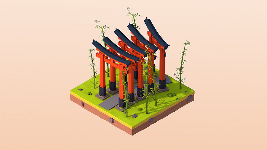 Polygonia Cartoon Low Poly Landmarks in 3D - product preview 2