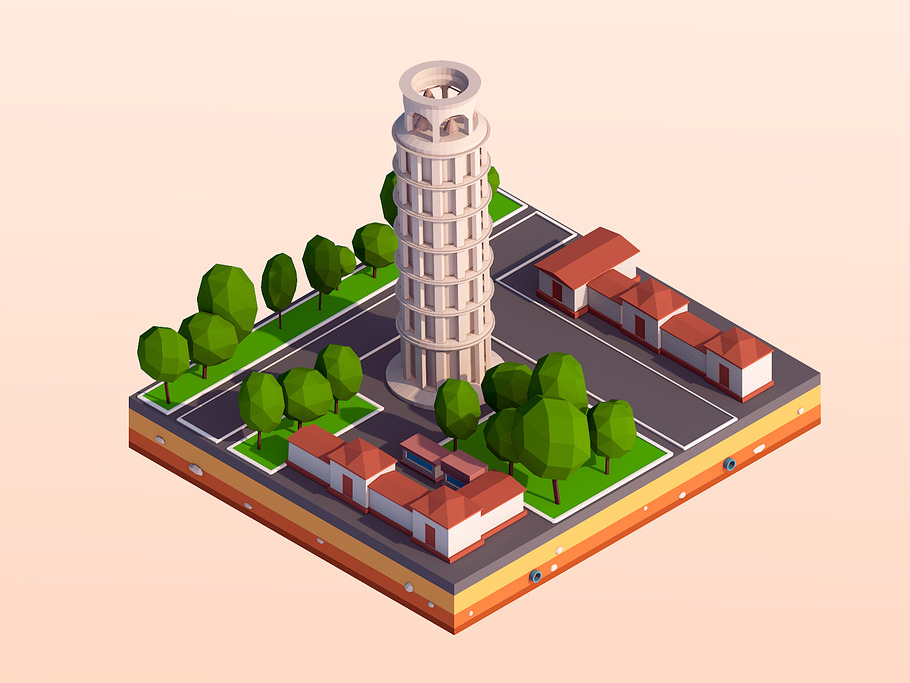 Polygonia Cartoon Low Poly Landmarks in 3D - product preview 4