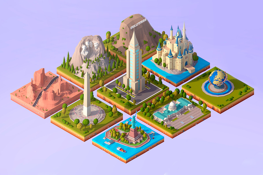 Polygonia Cartoon Low Poly Landmarks in 3D - product preview 5
