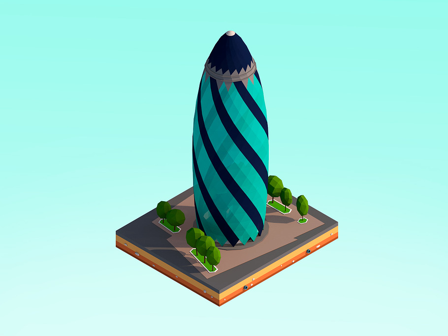 Polygonia Cartoon Low Poly Landmarks in 3D - product preview 6