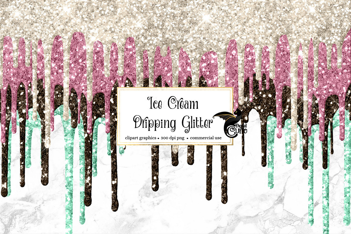 Ice Cream Dripping Glitter Clipart in Illustrations - product preview 8