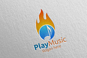 Music Logo with Note, Fire Concept