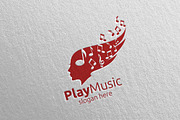 Music Logo with Note, Face, Hair