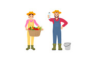 Woman and Man with Products Vector