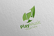Music Logo with Note, Leaf Concept