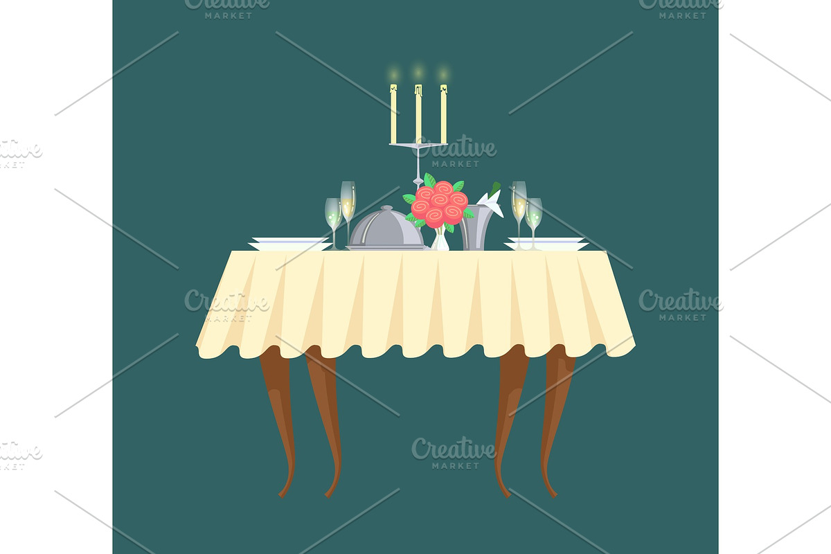 Restaurant Table with Candlestick in Illustrations - product preview 8
