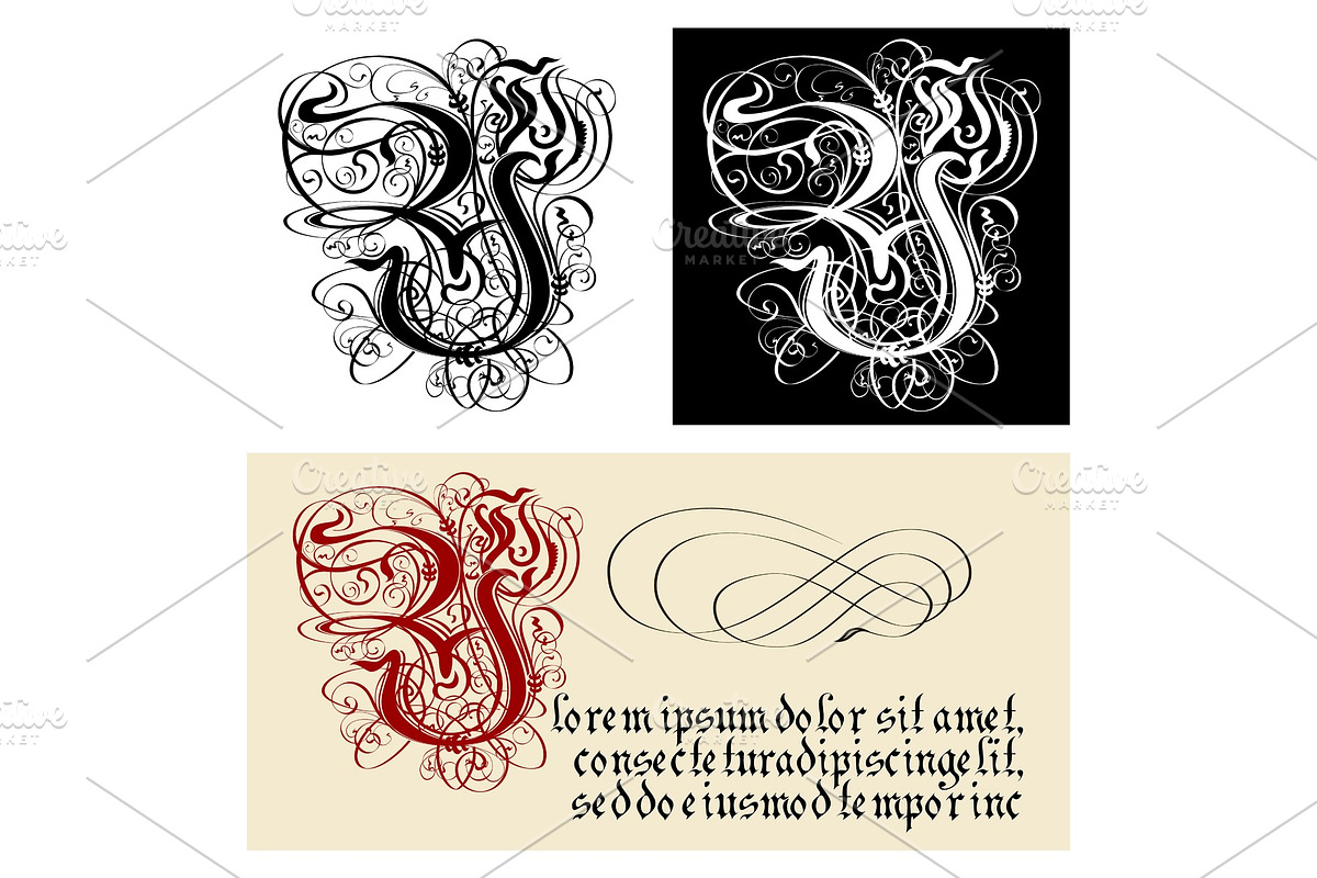 Decorative Gothic Letter Y. Uncial in Illustrations - product preview 8