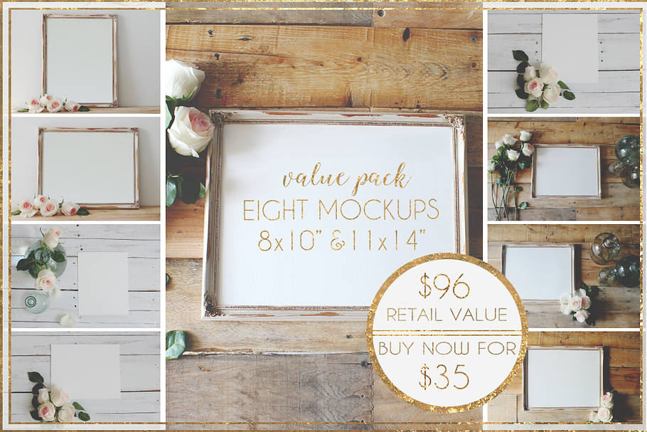 BUNDLE: 8 Aged Mockups 8x10"&11x14" in Print Mockups - product preview 8
