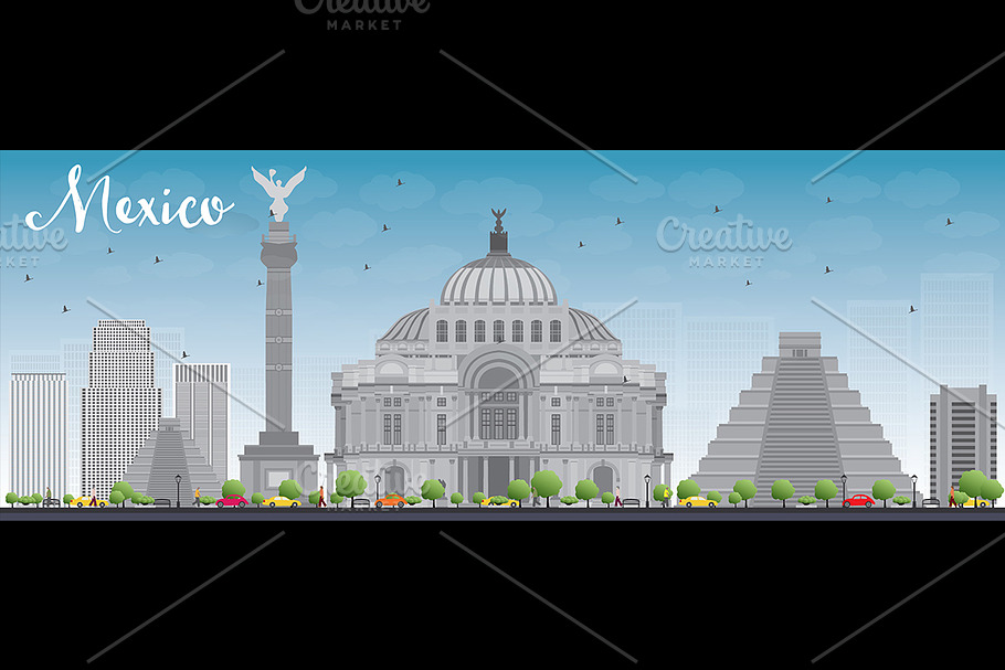 Mexico skyline with grey landmarks in Illustrations - product preview 8