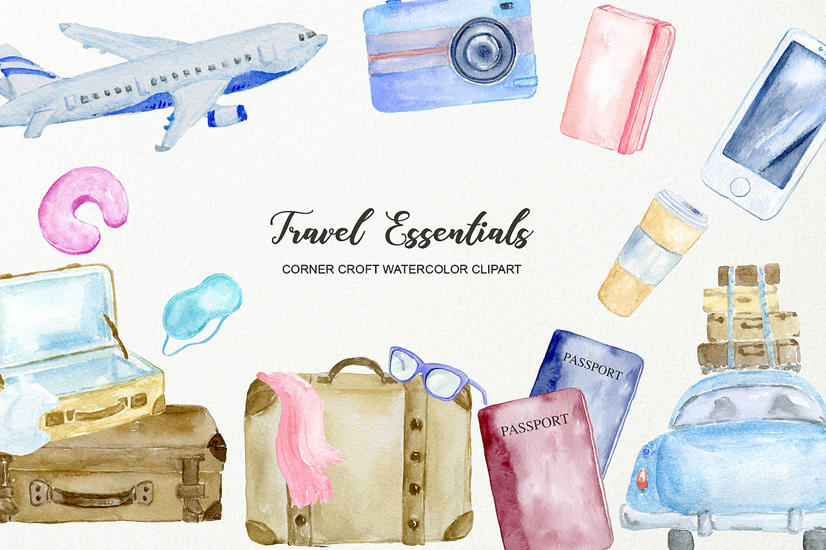 Watercolor Travel Essentials in Illustrations - product preview 8