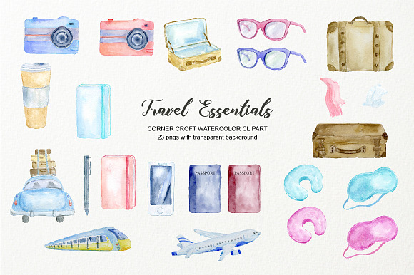 Watercolor Travel Essentials in Illustrations - product preview 1