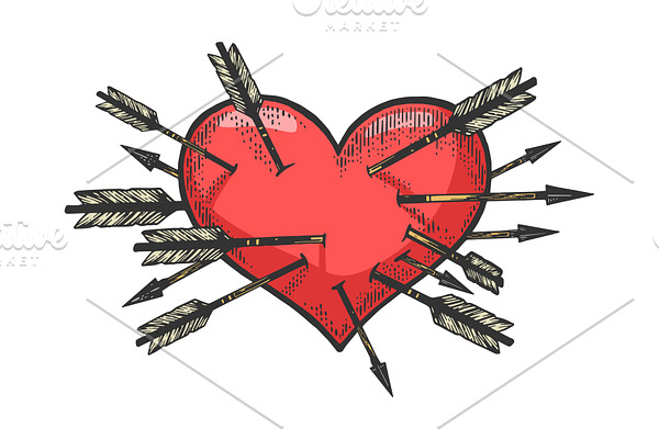 Heart symbol pierced arrows sketch