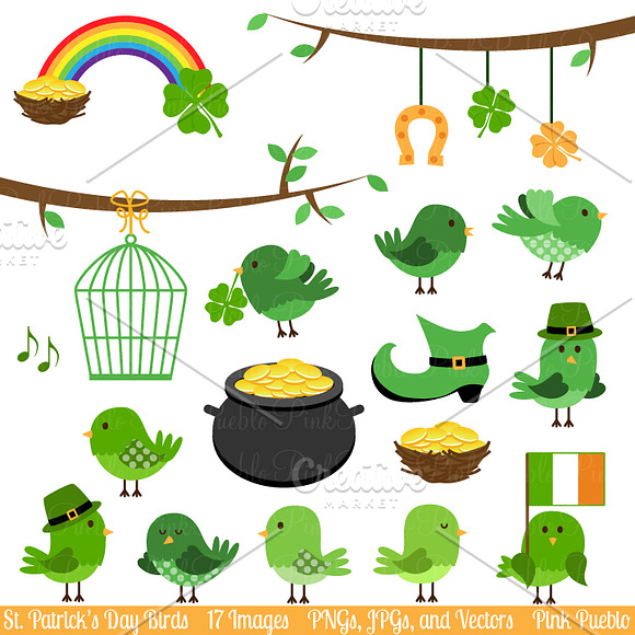 St Patrick's Birds Clipart & Vectors in Illustrations - product preview 1