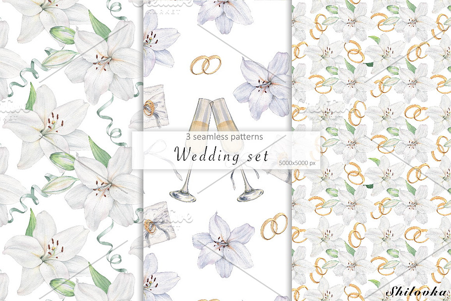 White Lily. Watercolor wedding set