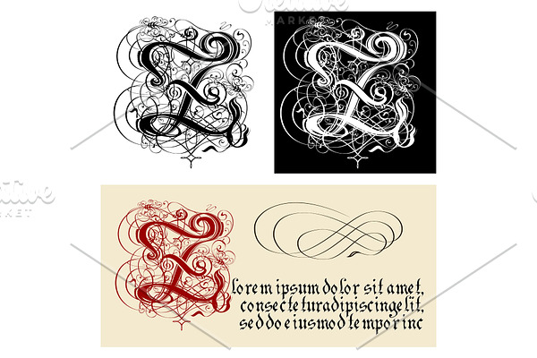 Decorative Gothic Letter Z. Uncial