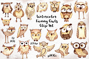 Watercolor funny owls ClipArt