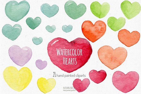 Watercolor hearts clipart