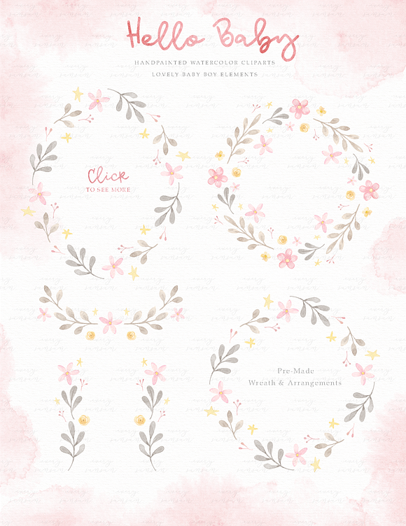 Hello Baby Pink Watercolor Clip Arts in Illustrations - product preview 3