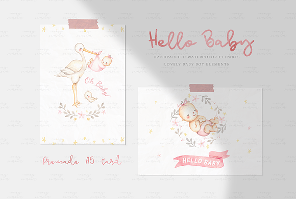 Hello Baby Pink Watercolor Clip Arts in Illustrations - product preview 4