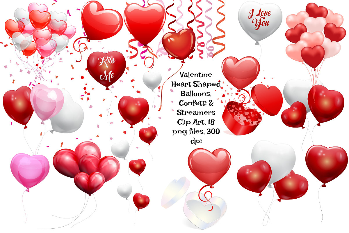 Valentine Heart Balloons Clip Art in Illustrations - product preview 8