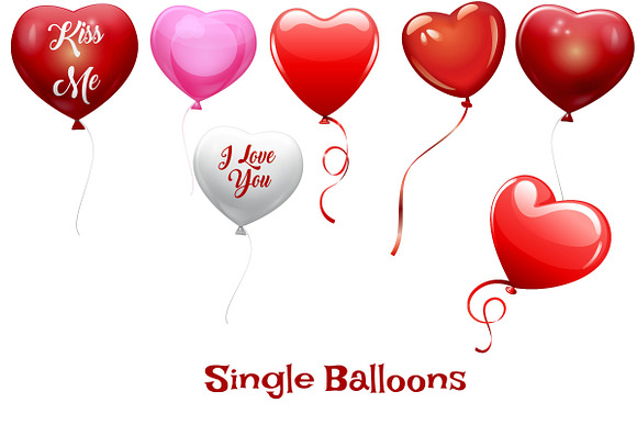 Valentine Heart Balloons Clip Art in Illustrations - product preview 2