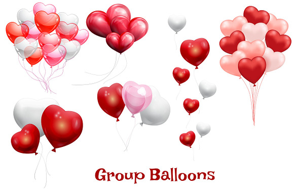 Valentine Heart Balloons Clip Art in Illustrations - product preview 3