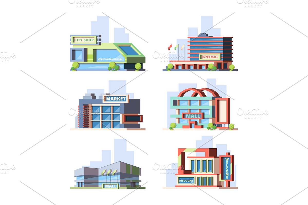 City shops and malls flat vector in Illustrations - product preview 8